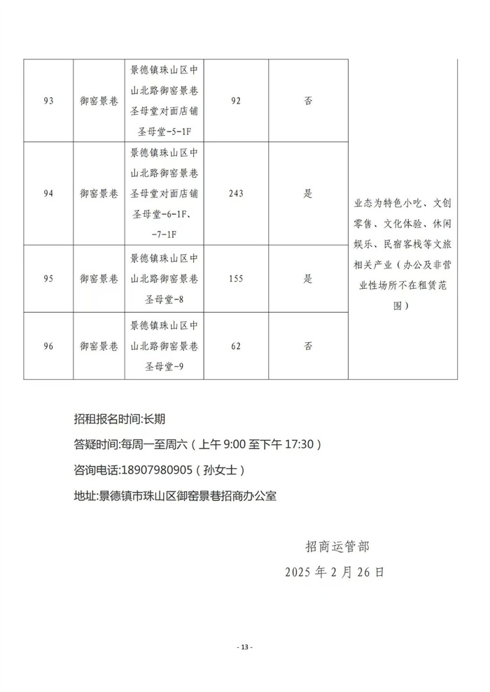 市古鎮(zhèn)商旅文公司御窯景巷街區(qū)現(xiàn)有商鋪掛網(wǎng)招租公告